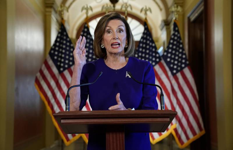 House Speaker Nancy Pelosi (D-CA) announces the House of Representatives will launch a formal inquiry into the impeachment of U.S. President Donald Trump following a closed House Denocratic caucus meeting at the U.S. Capitol in Washington, U.S., September 24, 2019. REUTERS/Kevin Lamarque