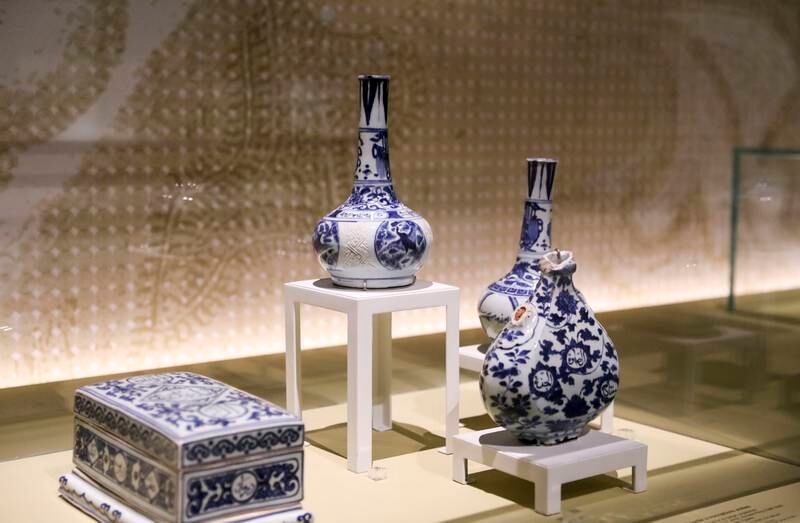Ceramics embellished with intricate cobalt blue designs. Khushnum Bhandari / The National