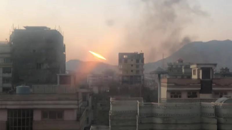 A rocket is launched in Kabul, Afghanistan, December 12, 2020 in this screen grab obtained from a social media video. Samiulla Hameed/via REUTERS THIS IMAGE HAS BEEN SUPPLIED BY A THIRD PARTY. MANDATORY CREDIT. NO RESALES. NO ARCHIVES.