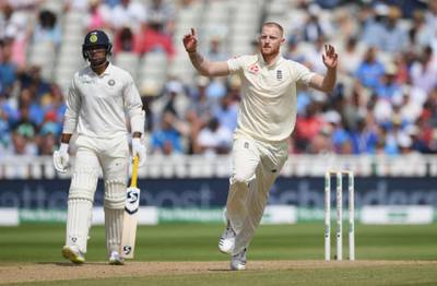 England's Ben Stokes celebrates after taking the final wicket of India batsman Hardik Pandya. Getty Images