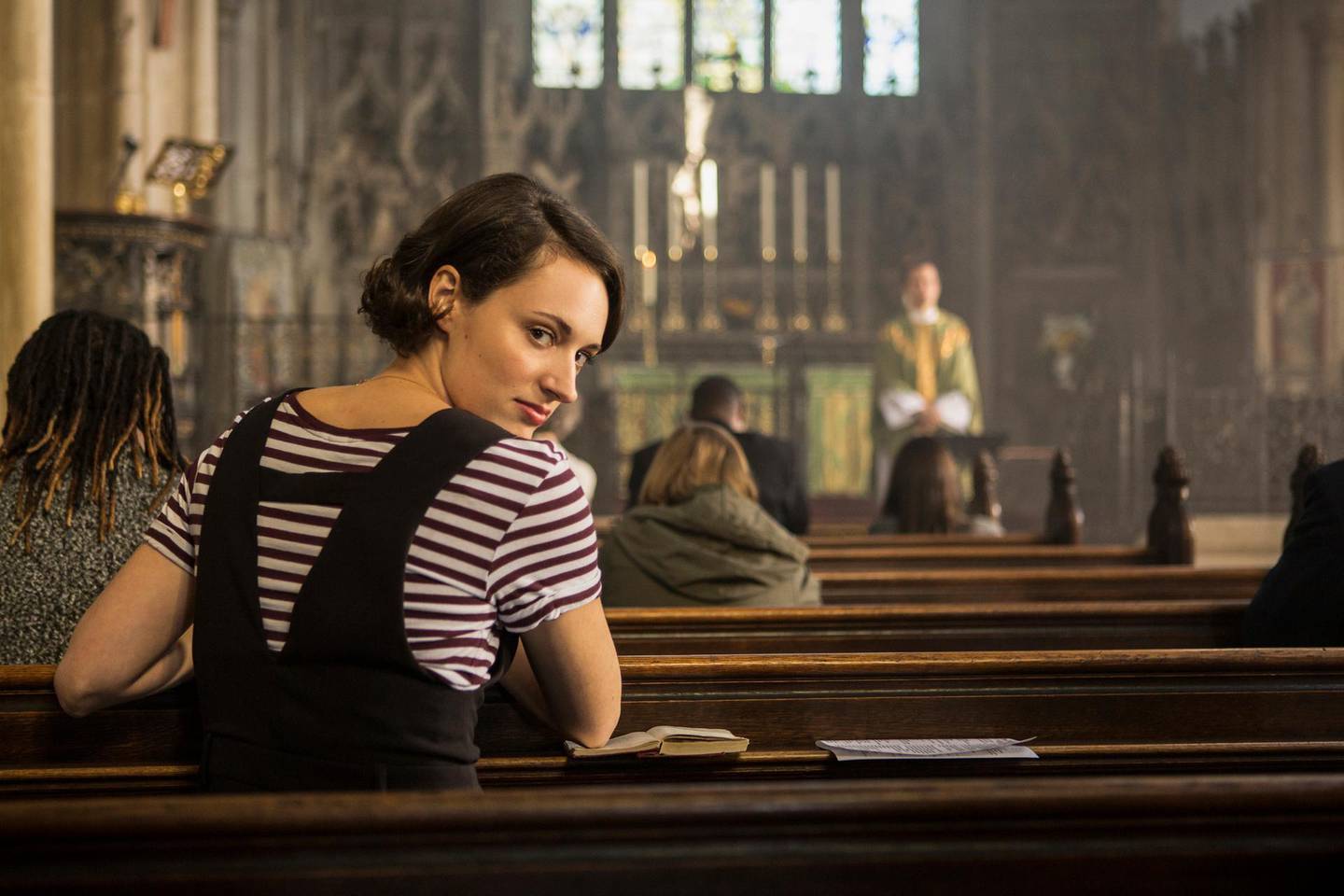 This image released by Amazon Studios shows Phoebe Waller-Bridge in "Fleabag." The program is nominated for a Golden Globe for best comedy series. (Amazon Studios via AP)