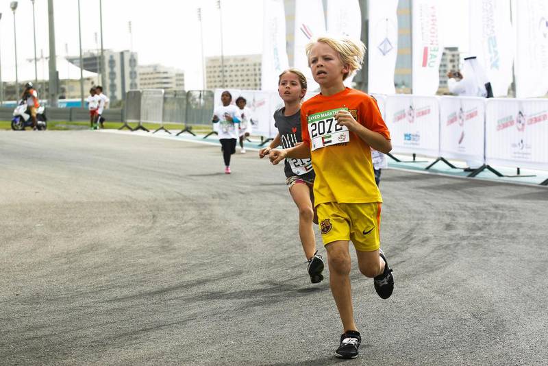 The Zayed Marathon took place at Yas Marina Circuit. There were races of different lengths for adults and children. Lee Hoagland/The National