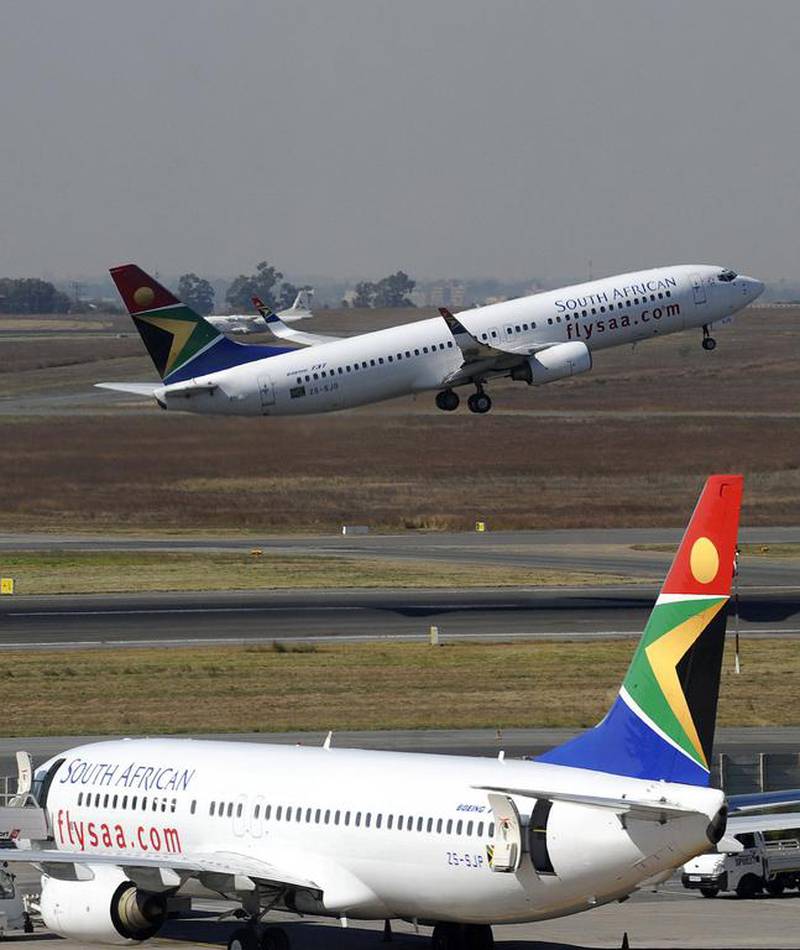 SAA planes at Tambo International airport in Johannesburg, South Africa. The carrier has been surviving on state handouts. AFP