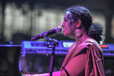 Abu Dhabi, United Arab Emirates - Annette Philip, faculty member of Berklee College of Music who is a vocalist, composer-arranger, producer, pianist and choral specialist performs at the opening night of Berklee, Abu Dhabi, Al Saadiyat. Khushnum Bhandari for The National