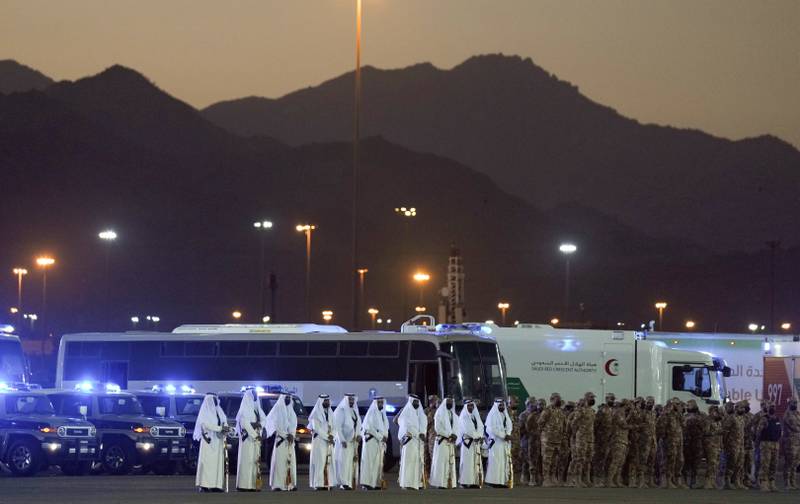 Saudi honor guards line up during a parade in preparation for the Hajj pilgrimage. AP
