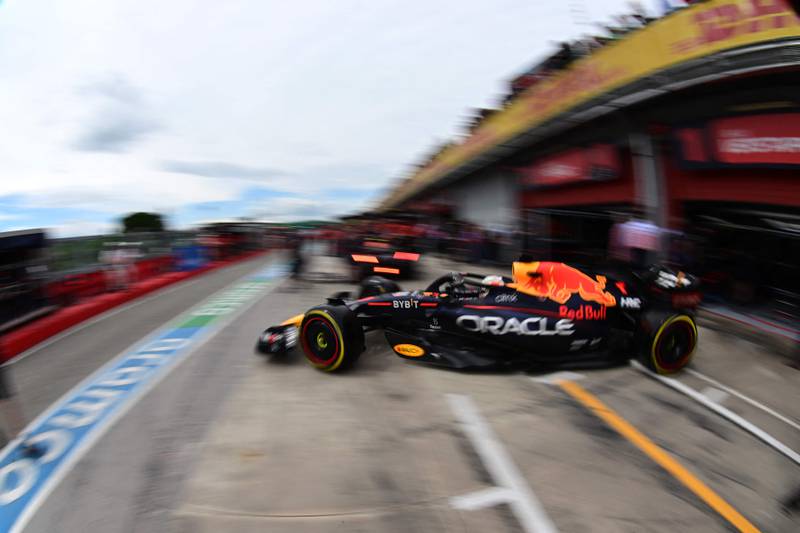 Red Bull Racing's Dutch driver Max Verstappen leaves the pit during a practice session in Imola, Italy, ahead of the Formula One Grand Prix. AFP