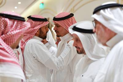 Salah Khashoggi, son of Saudi journalist Jamal Khashoggi, receives mourners offering condolences in Jeddah, Saudi Arabia November 16, 2018. REUTERS/Waleed Ali  NO RESALES. NO ARCHIVES.