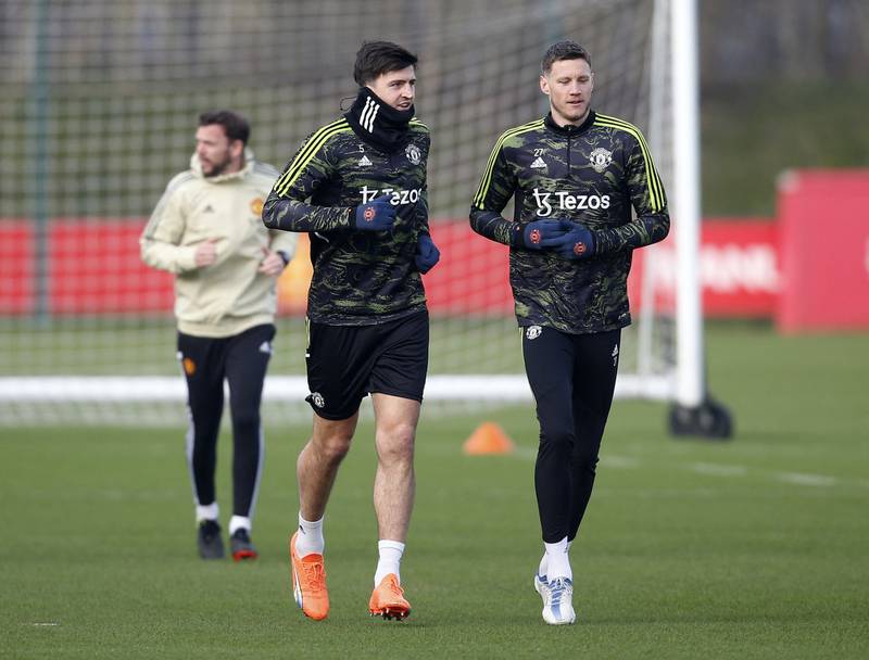 Manchester United's Harry Maguire and Wout Weghorst train. Reuters 