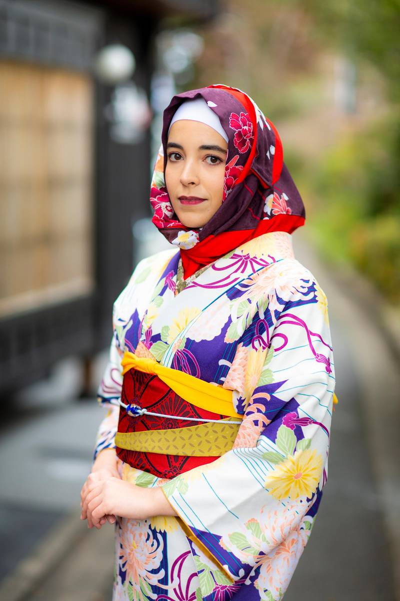 Over 20 designs of wagama hijab can now be rented to pair with traditional Japanese kimonos in Kyoto. Courtesy Yumeyakata