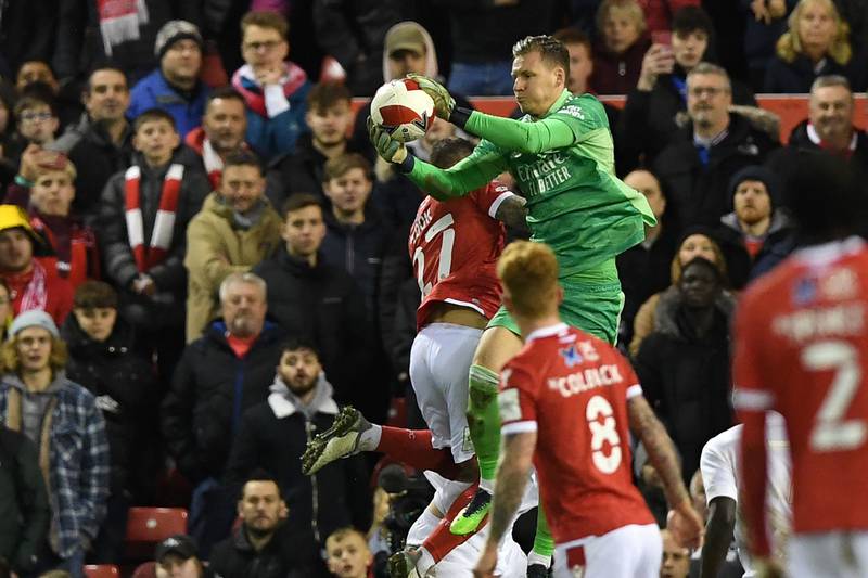 ARSENAL PLAYER RATINGS: Bernd Leno – 7. The German has had to settle for the bench for much of the season but was Arsenal’s best player, making a decent save after the break to stop Zinckernagel before palming away Garner’s shot at full stretch. AFP