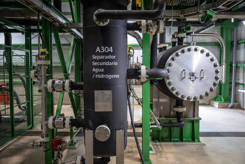 A secondary water and hydrogen separator inside the electrolyser area during the final stages of construction at Iberdola SA's Puertollano green hydrogen plant in Puertollano, Spain. Bloomberg.