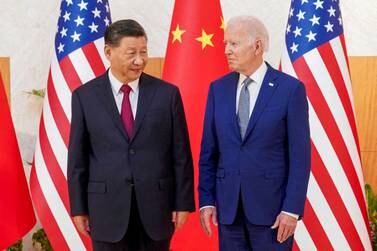FILE PHOTO: U. S.  President Joe Biden meets with Chinese President Xi Jinping on the sidelines of the G20 leaders' summit in Bali, Indonesia, November 14, 2022.  Kevin Lamarque / File Photo