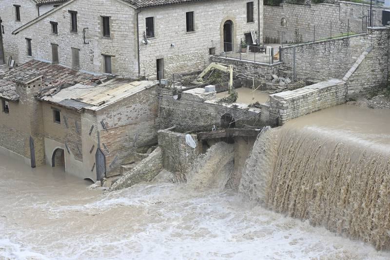 Flooding caused by the Sanguerone river after an overnight rain bomb in Sassoferrato, central Italy. At least eight people died after the floods in the province of Ancona. EPA 