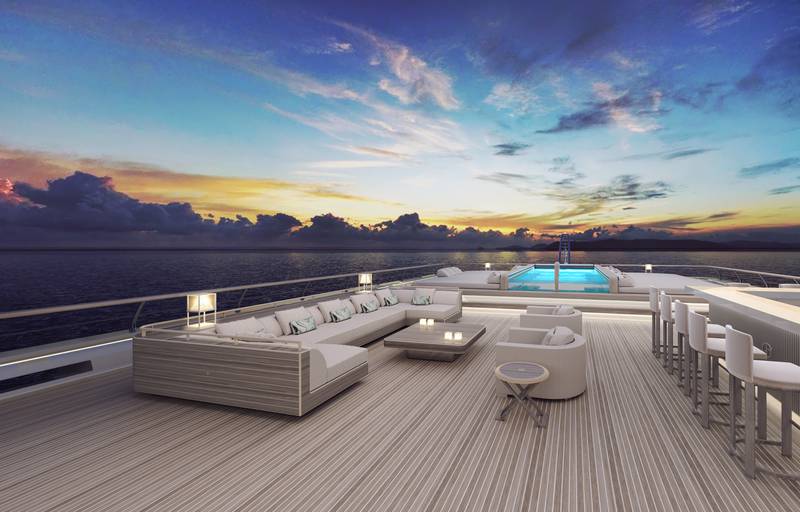 The yacht's pool and outdoor lounge area 