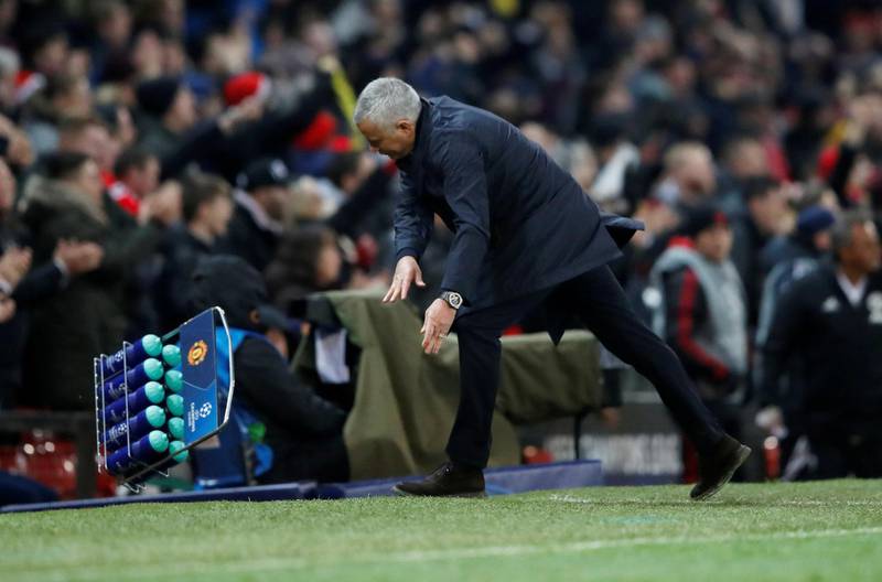 Manchester United manager Jose Mourinho reacts to Marouane Fellaini's late winner. Reuters