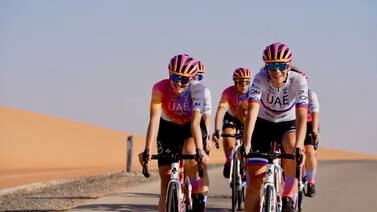 UAE Team ADQ on Al Wathba Cycling Track. Photo: UAE Women's Cycling Team