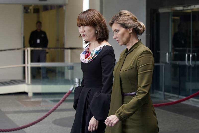 Ukraine first lady Olena Zelenska walks out of the State Departmen in Washington after meeting with Secretary of State Antony Blinken in a closed-to-press meeting. AP