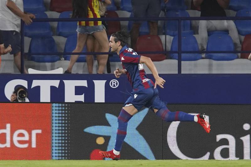 Levante's Jose Campana celebrates after scoring his side's second goal. AP
