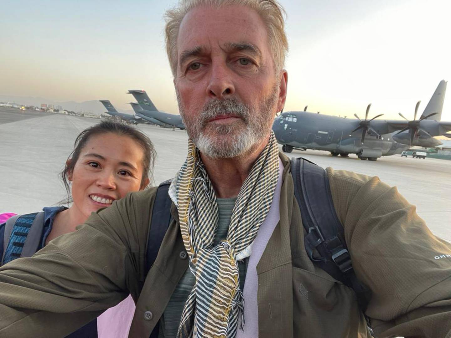David Lavery and his wife Junping Zhang-Lavery, before boarding their flight out of Kabul.