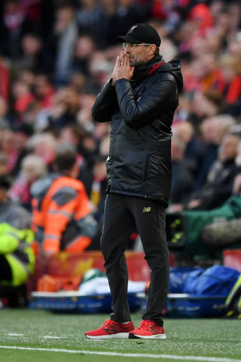 LIVERPOOL, ENGLAND - MAY 07:  Jurgen Klopp, Manager of Liverpool reacts during the UEFA Champions League Semi Final second leg match between Liverpool and Barcelona at Anfield on May 07, 2019 in Liverpool, England. (Photo by Shaun Botterill/Getty Images)