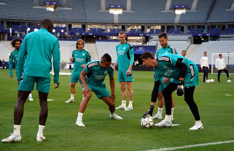 Real Madrid's Luka Modric and Gareth Bale train on Friday. PA