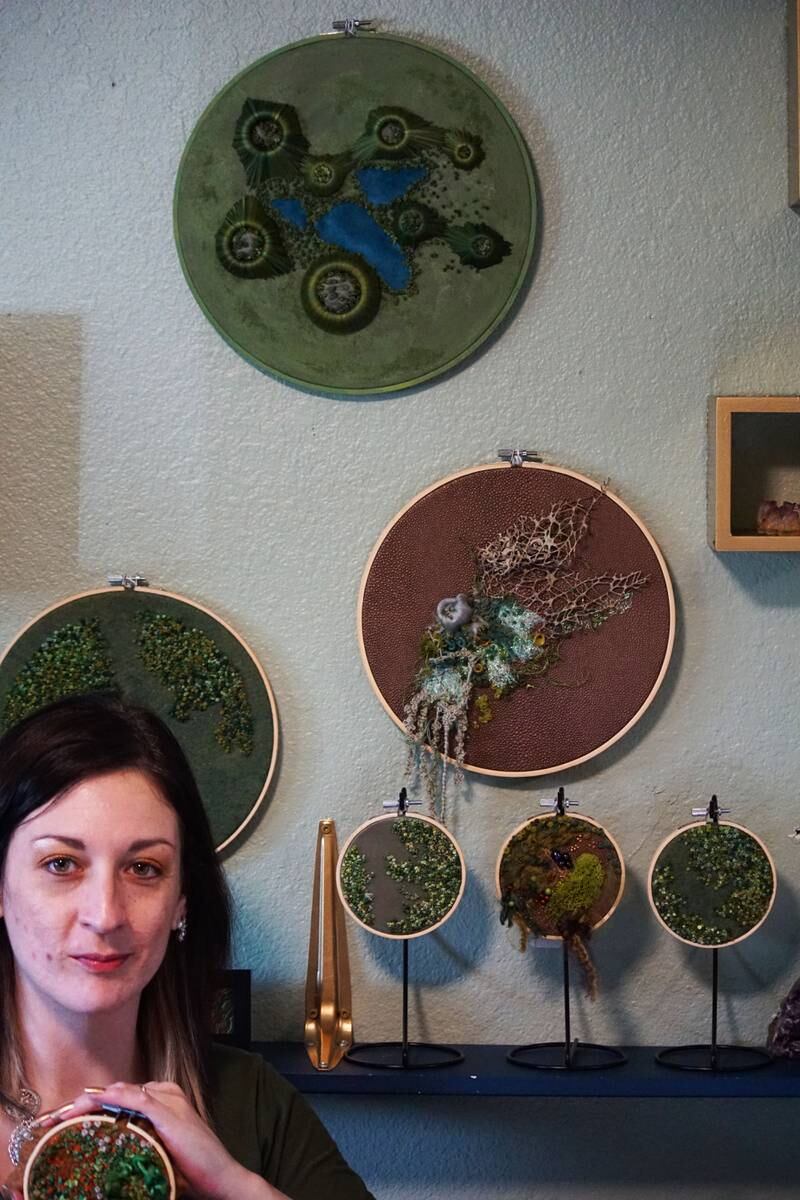 Californian artists Ashley Victoria Owen with some of her work. Photo: Ashley Victoria Owen
