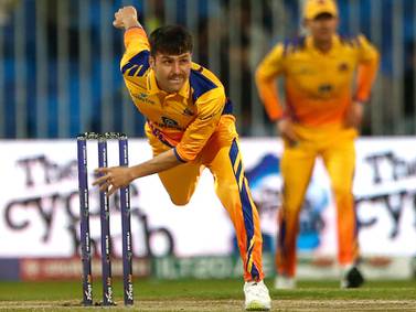 Muhammad Jawadullah of Sharjah Warriors bowls during the match 23 of the DP World International League T20 between the Sharjah Warriors and the Desert Vipers held at the Sharjah Cricket Stadium. Photo: ILT20