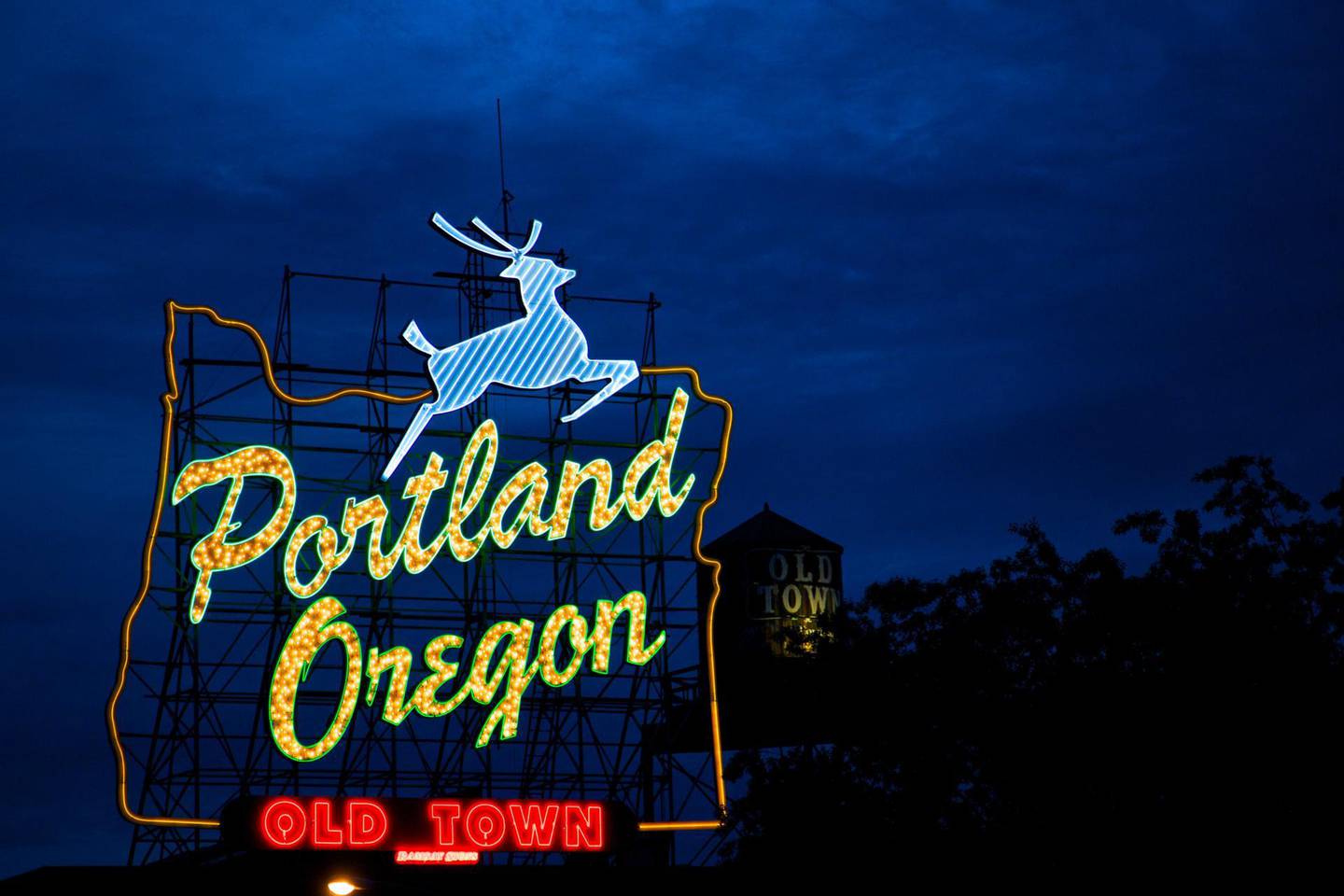 White Stage sign in Portland, Oregon.