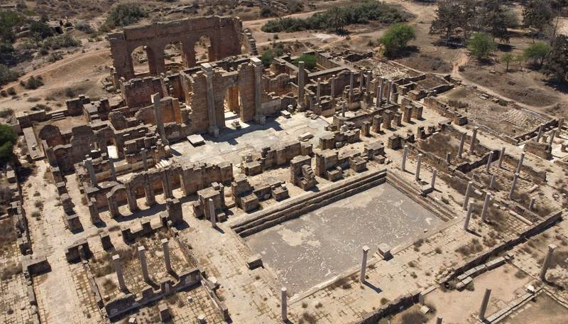 The Hadrianic baths are pictured in the centre. Leptis Magna is a treasure trove for history lovers.