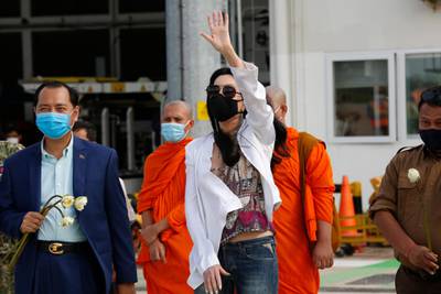 Cher arrives at Siem Reap International Airport in Cambodia. EPA
