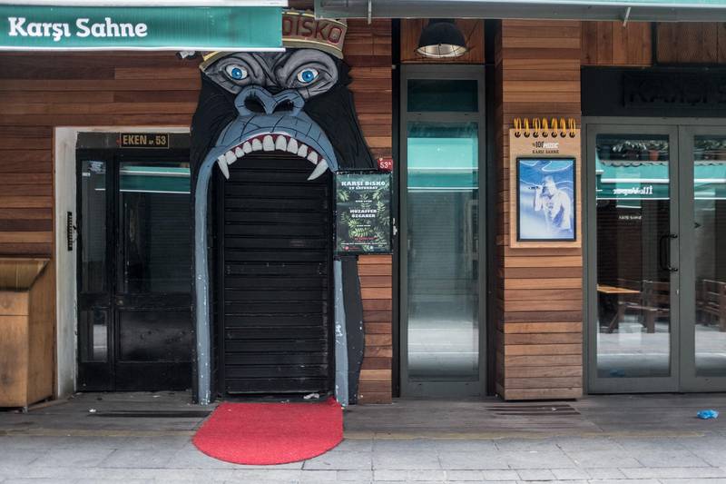 The closed entrance to a disco is seen in Kadikoy in Istanbul, Turkey. Getty Images