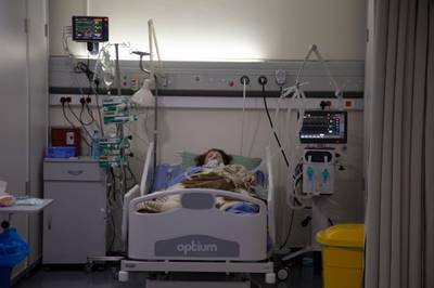 A Covid-19 patient in the intensive care unit at Rafic Hariri University Hospital in Beirut, Lebanon. EPA