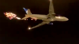 Sparks fly from engine on United Airlines plane bound for Brazil 