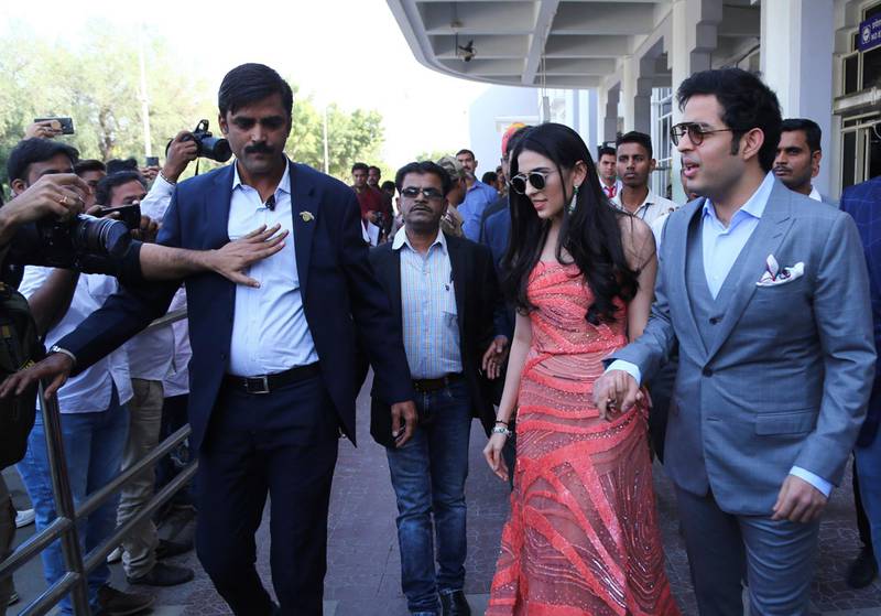 Indian businessman Akash Ambani and his fiancée Shloka Mehta arrive to attend the wedding of Bollywood actress Priyanka Chopra and Nick Jonas in Jodhpur, India, Saturday, Dec. 1, 2018. Photo: AP
