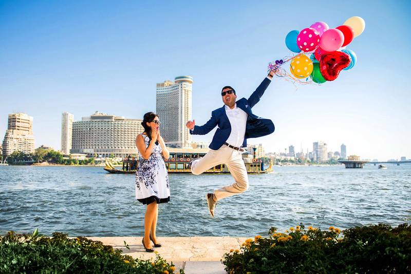 The duo's engagement ceremony took place by the Nile in Cairo. Courtesy Guru Photo House