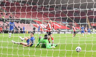 Southampton's Takumi Minamino scores the opening goal during match against Chelsea at St. Mary's Stadium on Saturday, February 20. AP