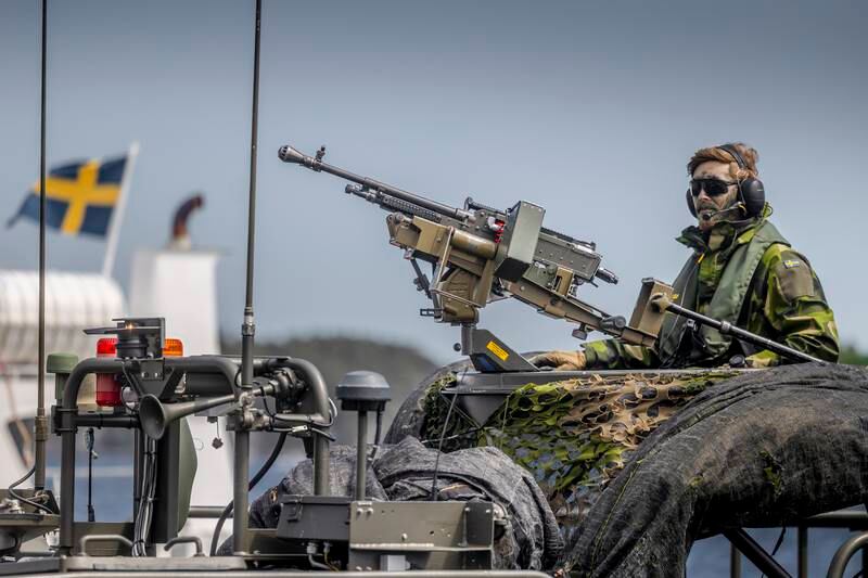 A Swedish soldier during Nato military drills in the Stockholm archipelago. Getty 