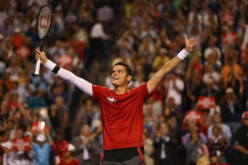 Milos Raonic of Canada celebrates his win against Jack Sock of United States during Rogers Cup at Rexall Centre in Toronto. Ronald Martinez / Getty Images / AFP

