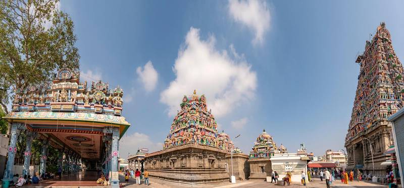 T45HEY Horizontal panoramic view of Kapaleeshwarar Temple in Chennai, India.