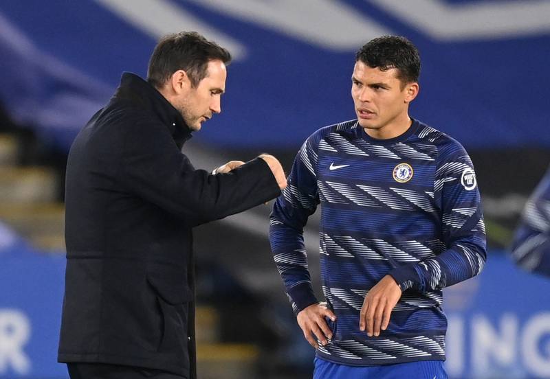 Frank Lampard with Chelsea's Thiago Silva before the match against Leicester City. Reuters