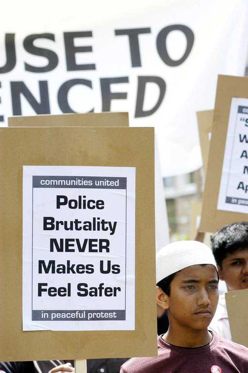 A young man in London in June 2006 protesting against the arrest of two brothers on terrorism charges that were later dropped completely. Molly Cooper / Photofusion / Universal Images Group via Getty Images

