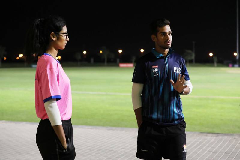 Dubai, United Arab Emirates - December 14, 2020: Cricket. Khushi Sharma and her brother Sanchit. Who are both aspiring to play for UAE. Monday, December 14th, 2020 in Dubai. Chris Whiteoak / The National