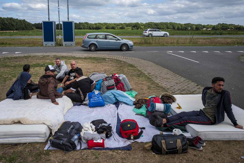 Migrants camp out near an asylum application centre in Ter Apel, close to the northern Dutch city of Groningen. AFP