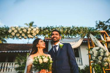 Alisha Mishra and Demetrius Pais had an eco-friendly wedding in Goa, India. Courtesy The Wedding Toast