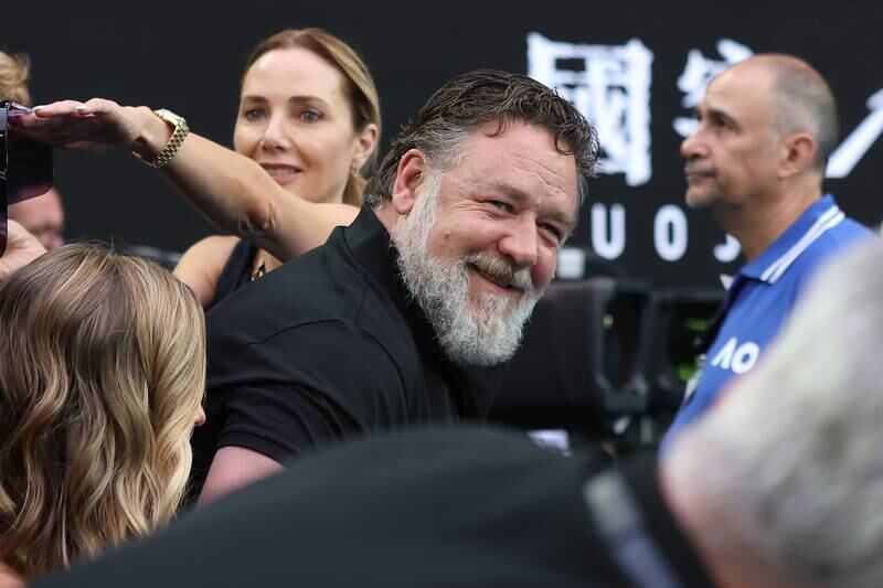 Actor Russell Crowe attends the Australian Open women's singles final between Elena Rybakina and Aryna Sabalenka at Melbourne Park on Saturday, January 28, 2023. Getty