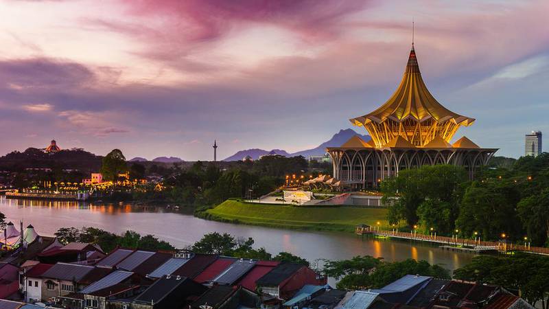 The Sarawak State Legislative Assembly Building in Kuching. The city is the capital of Sarawak, in the Malaysian portion of Borneo. Alamy