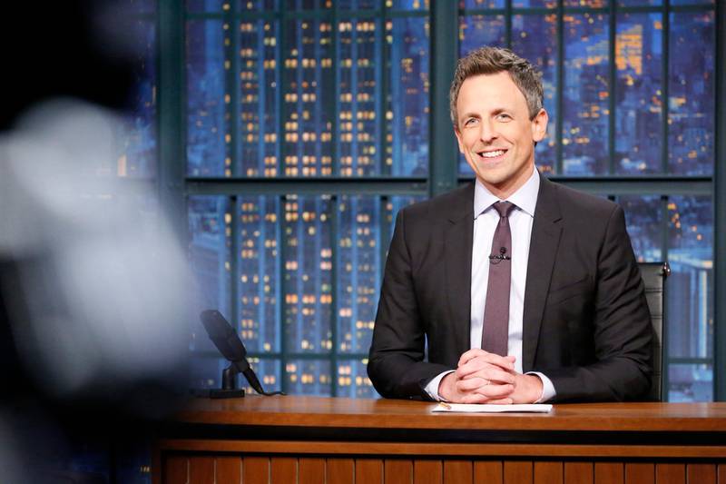 LATE NIGHT WITH SETH MEYERS -- Episode 626 -- Pictured: Host Seth Meyers at his desk on December 14, 2017 -- (Photo by: Lloyd Bishop/NBC/NBCU Photo Bank via Getty Images)