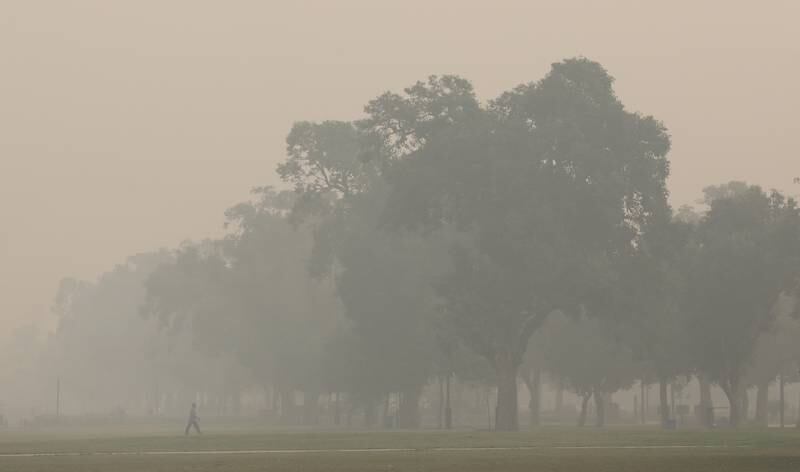 A man walks through a park as the city of New Delhi is engulfed in heavy smog. EPA