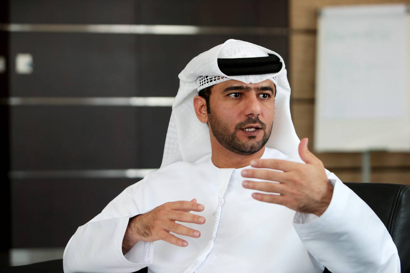 Abu Dhabi, United Arab Emirates, May 12, 2014:     Captain Mohamed Juma Al Shamisi Abu Dhabi Port Company chief executive speaks during an interview in his office at the ADPC in Abu Dhabi on May 12, 2014. Christopher Pike / The National

Reporter: Iyer Srinivasan
Section: Business




