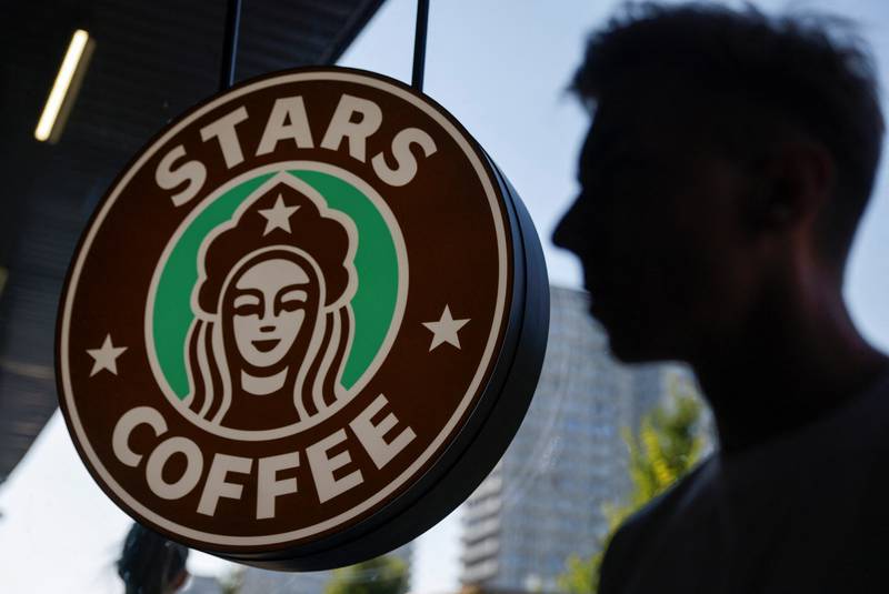 The logo of a new cafe called 'Stars Coffee', which opened in Moscow after Starbucks pulled out of Russia due to its invasion of Ukraine. Reuters